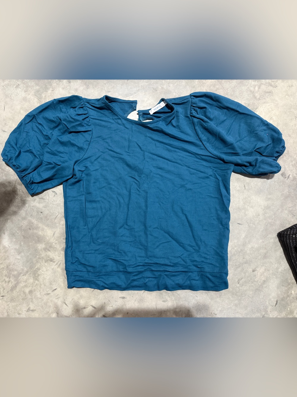 Teal Blue Short Puff Sleeve Top